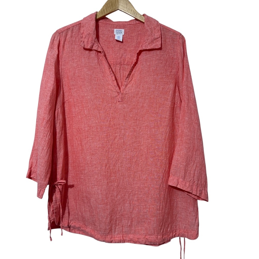 Sigrid Olsen Linen Top Womens Size Med Ties on Side